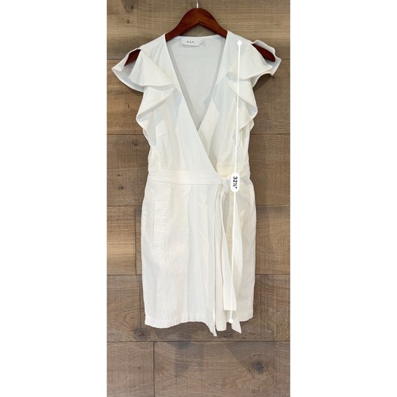 A.L.C. SIDELLE LINEN BLEND WRAP GESSO WHITE DRESS size 8 - Picture 7 of 8
